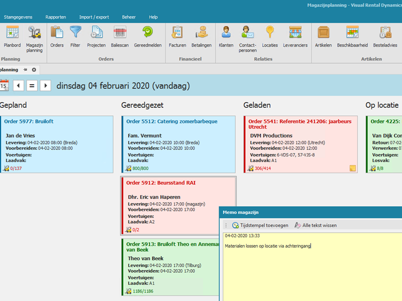 Overzicht statussen orders magazijnplanning