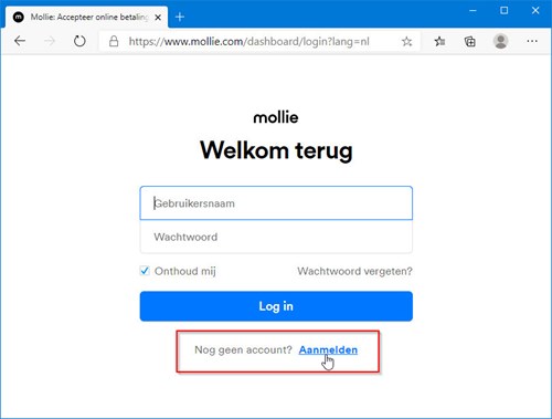 Aanmelden Mollie